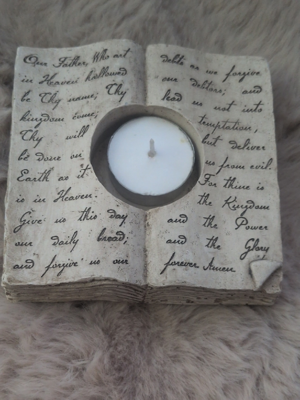 Scripted Prayer Book Tea Light Holder - Cream Decorative Candle Accent